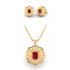 Fancy Butterfly Flower Red Stone Pendant with Stud